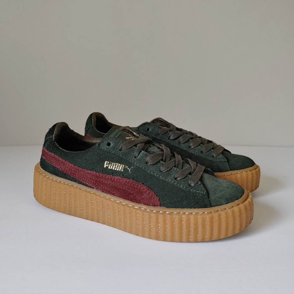 Puma Fenty Green Bordeaux Suede Creeper Sneakers Shoes Size US 7 EU 37.5